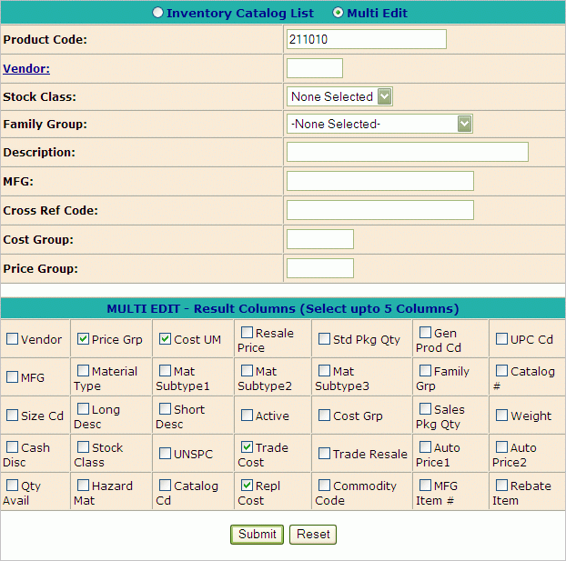 Group Inventory Multi Edit